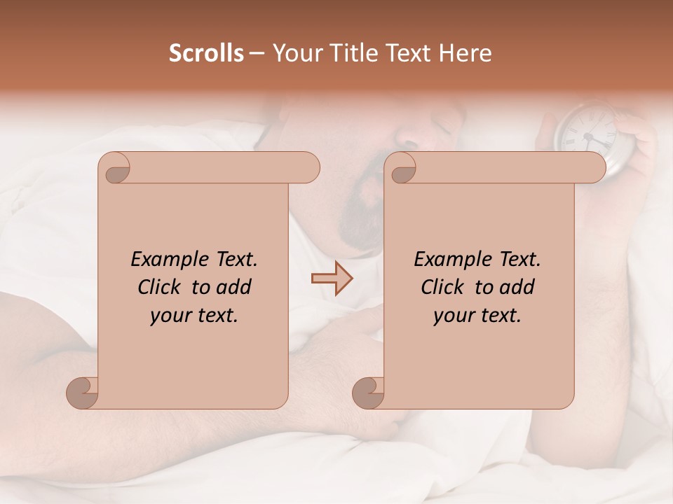 A Man Sleeping In Bed With A Clock In His Hand PowerPoint Template