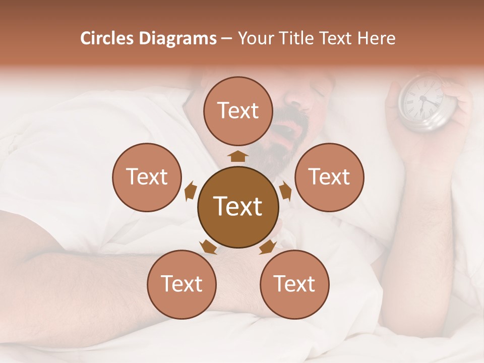 A Man Sleeping In Bed With A Clock In His Hand PowerPoint Template