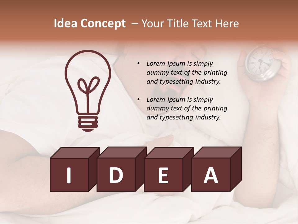 A Man Sleeping In Bed With A Clock In His Hand PowerPoint Template