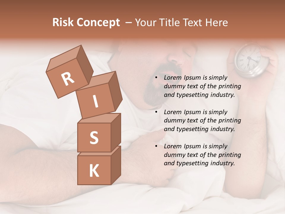 A Man Sleeping In Bed With A Clock In His Hand PowerPoint Template