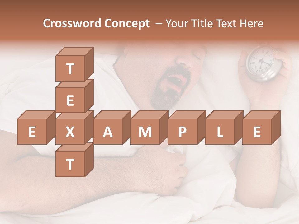 A Man Sleeping In Bed With A Clock In His Hand PowerPoint Template