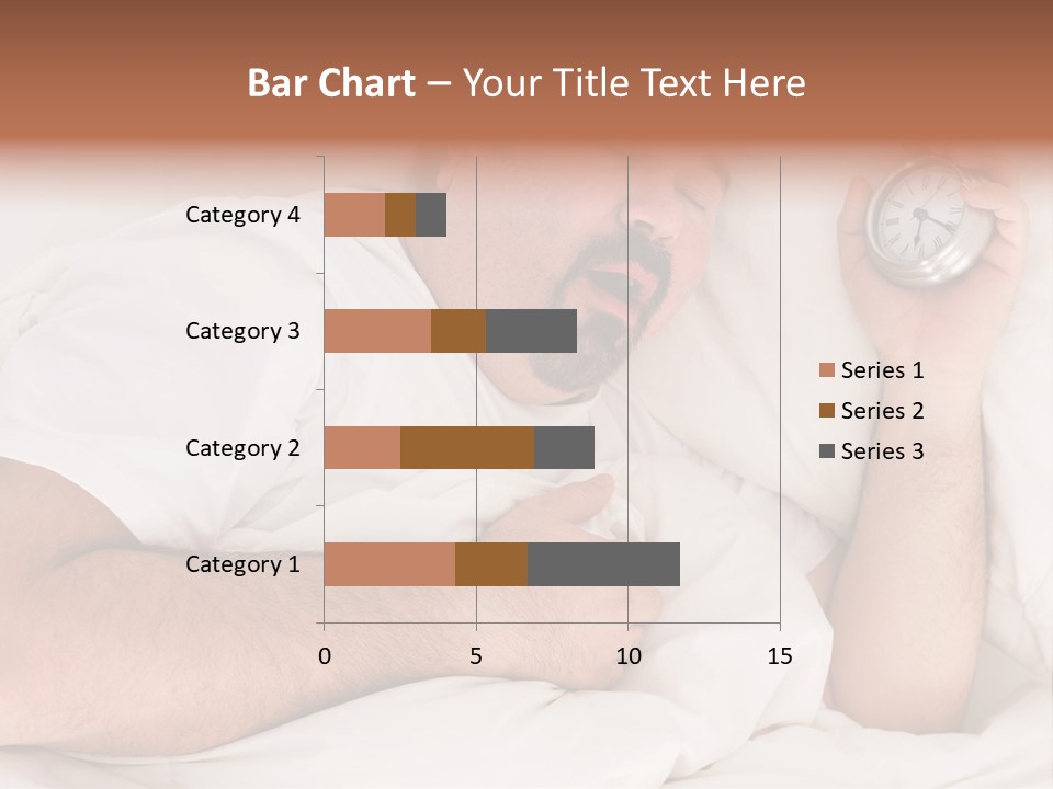 A Man Sleeping In Bed With A Clock In His Hand PowerPoint Template