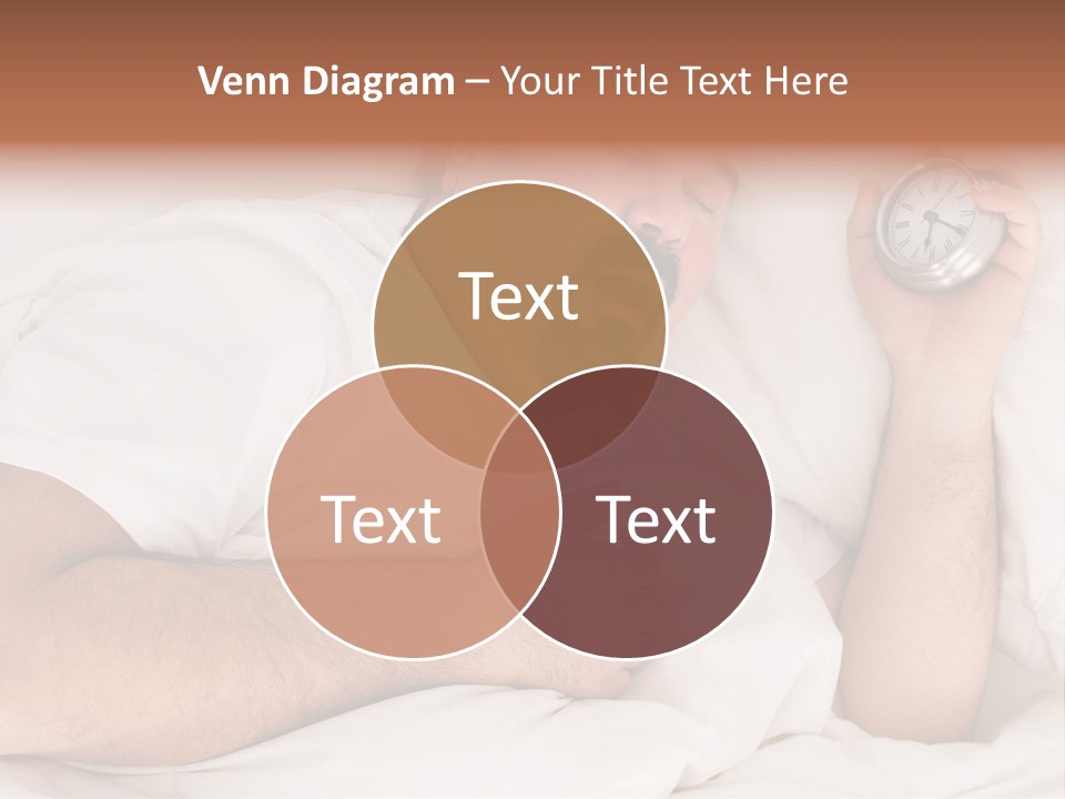 A Man Sleeping In Bed With A Clock In His Hand PowerPoint Template
