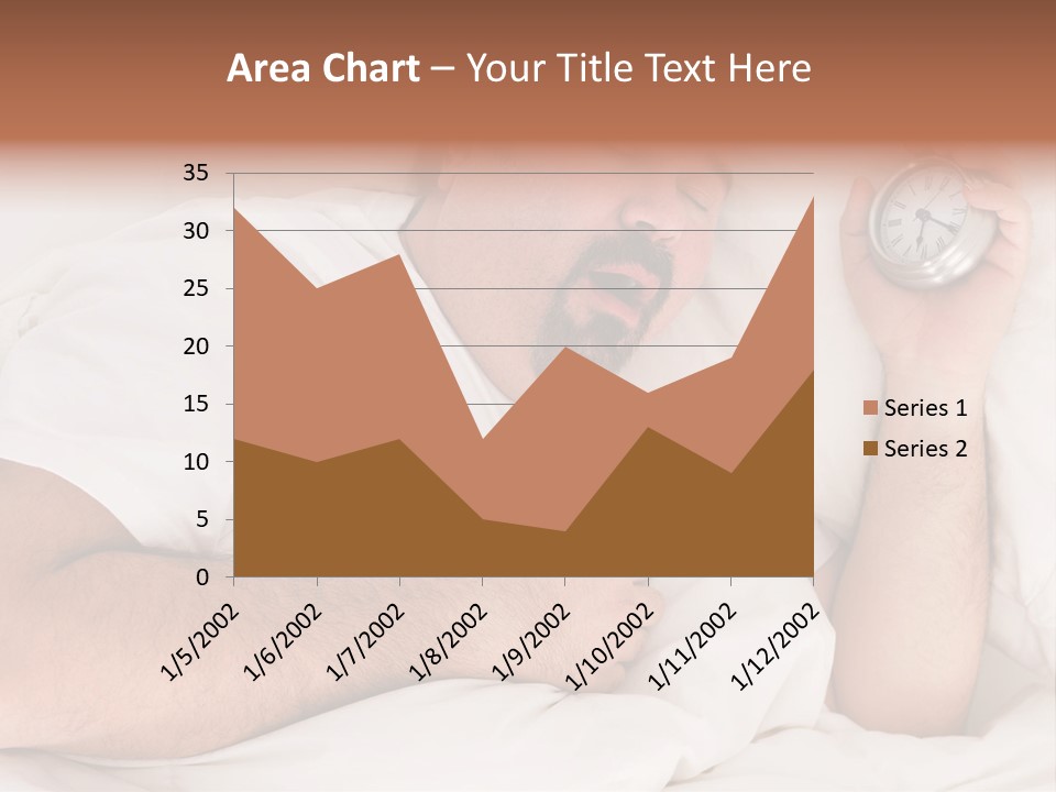 A Man Sleeping In Bed With A Clock In His Hand PowerPoint Template