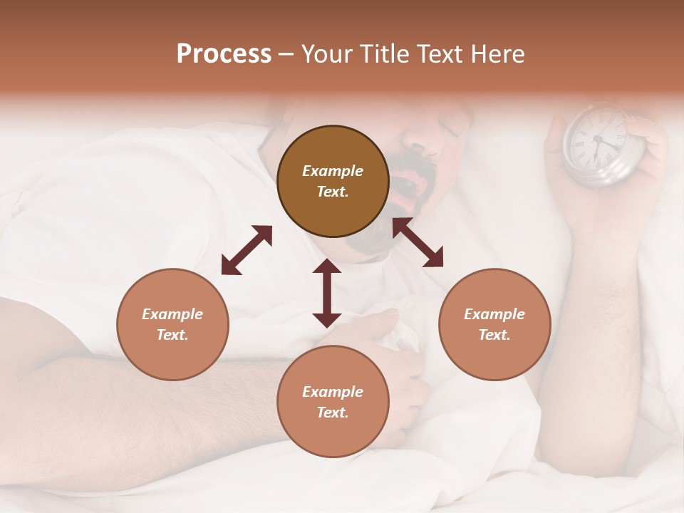 A Man Sleeping In Bed With A Clock In His Hand PowerPoint Template