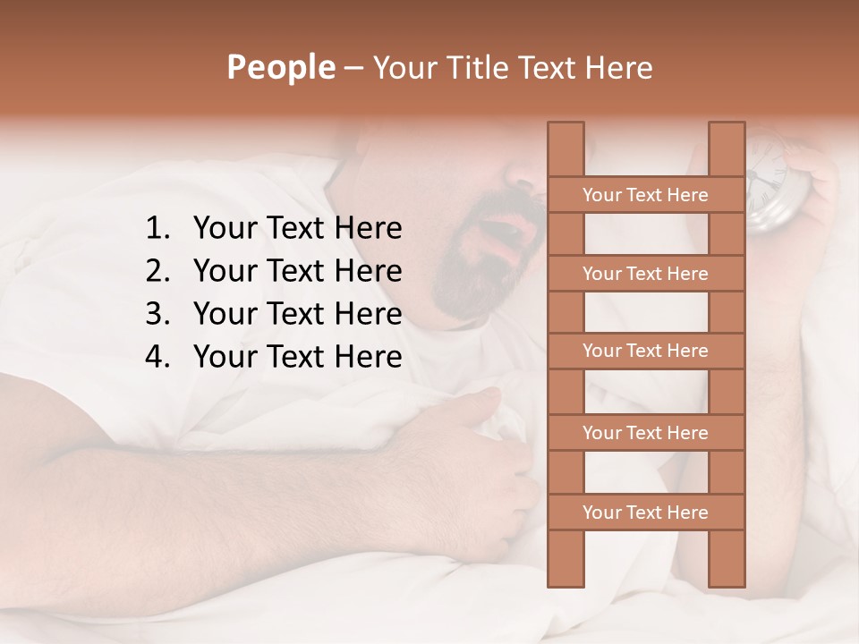 A Man Sleeping In Bed With A Clock In His Hand PowerPoint Template