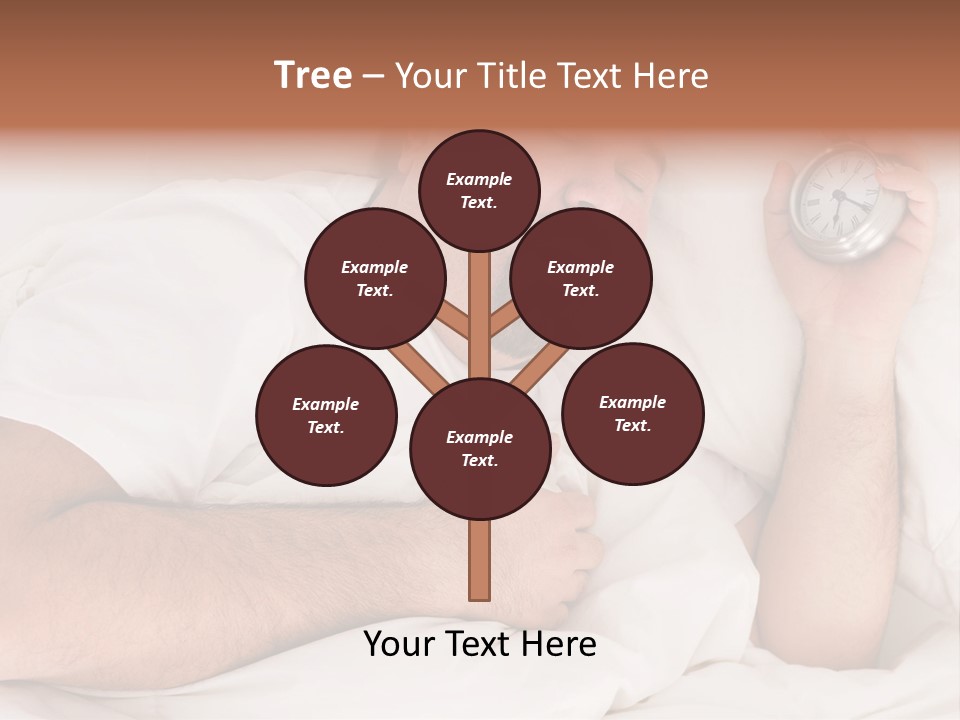 A Man Sleeping In Bed With A Clock In His Hand PowerPoint Template