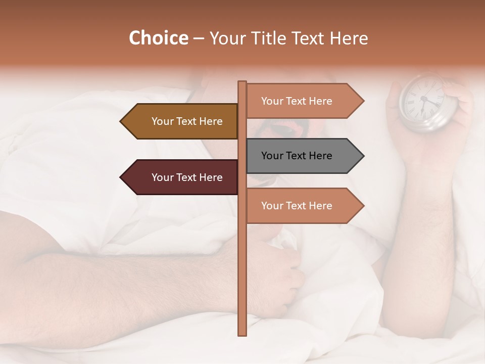 A Man Sleeping In Bed With A Clock In His Hand PowerPoint Template