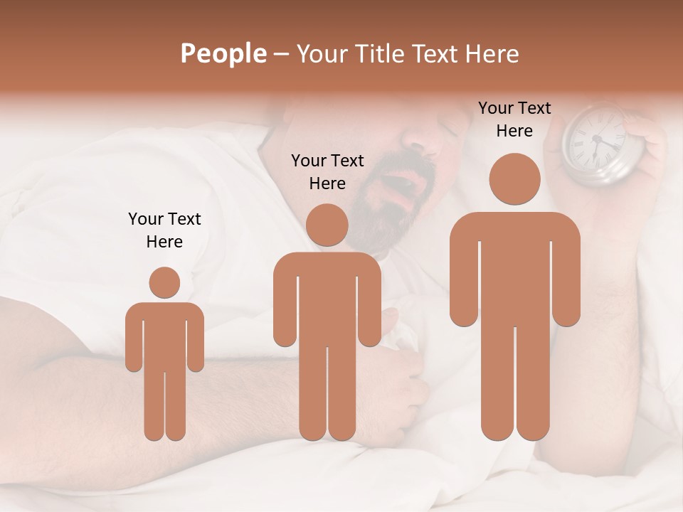 A Man Sleeping In Bed With A Clock In His Hand PowerPoint Template