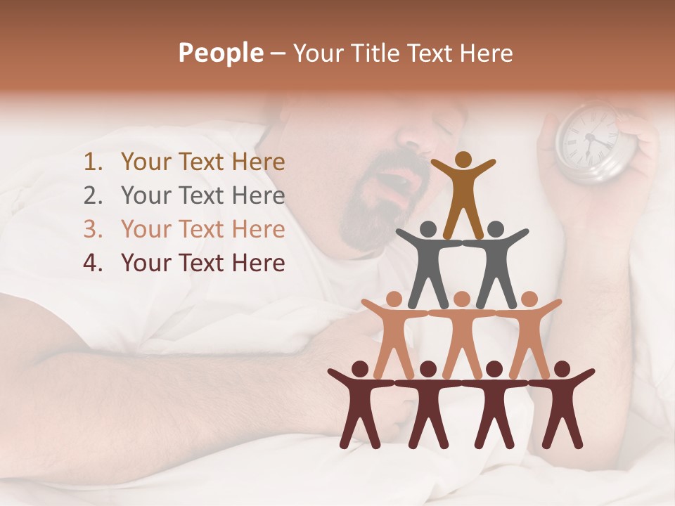 A Man Sleeping In Bed With A Clock In His Hand PowerPoint Template