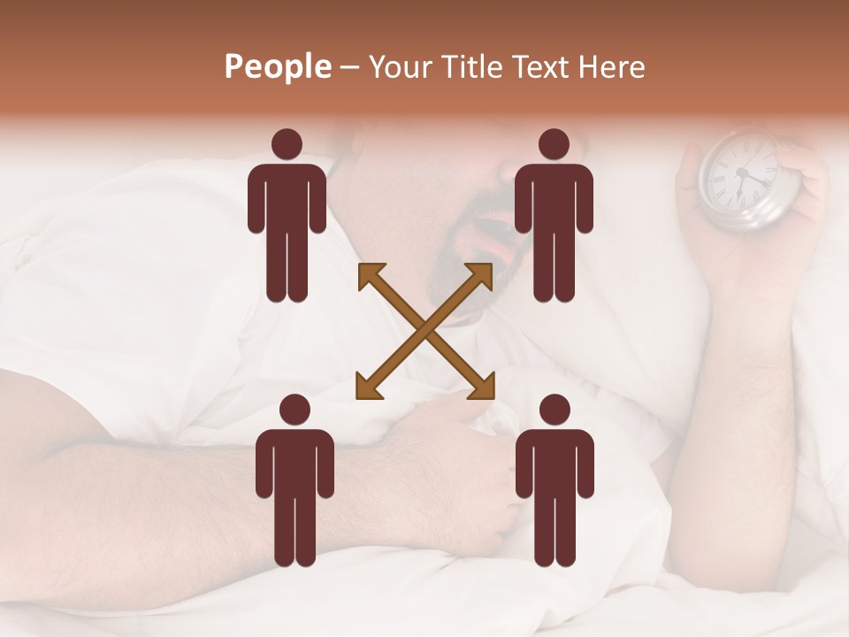A Man Sleeping In Bed With A Clock In His Hand PowerPoint Template