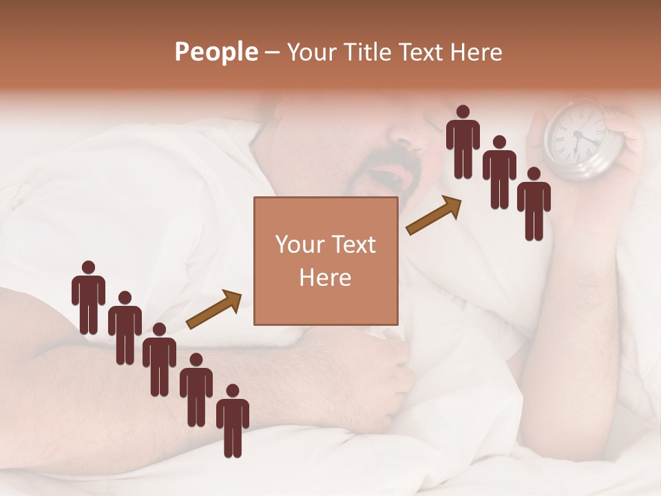 A Man Sleeping In Bed With A Clock In His Hand PowerPoint Template