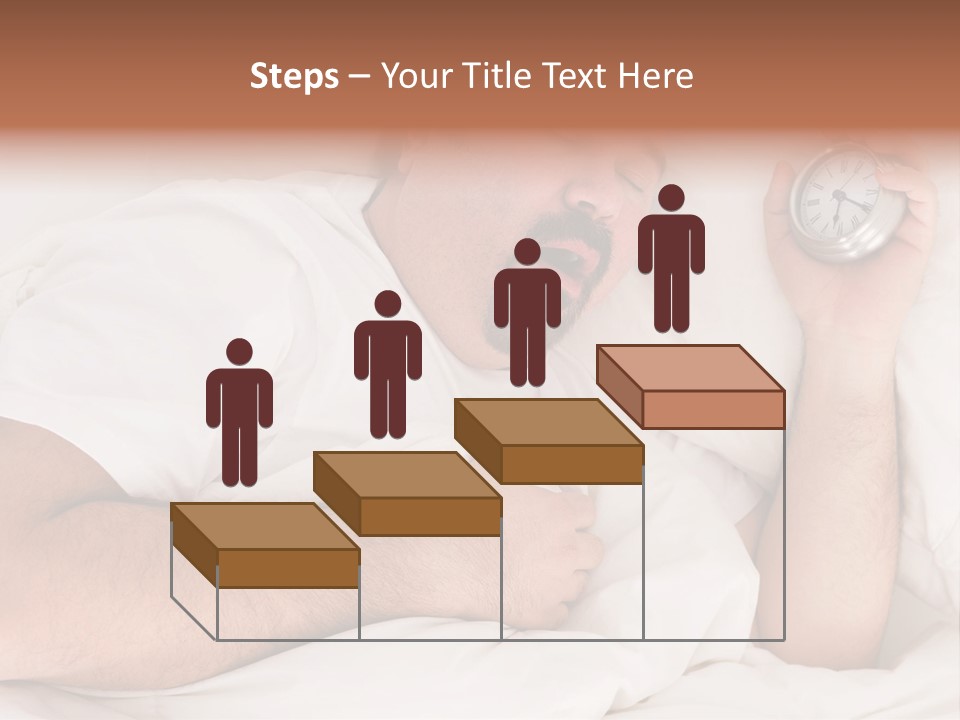 A Man Sleeping In Bed With A Clock In His Hand PowerPoint Template