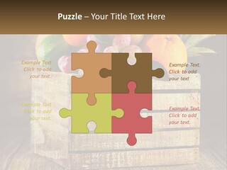 A Wooden Crate Filled With Fruit On Top Of A Wooden Table PowerPoint Template
