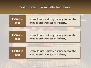 A Wooden Crate Filled With Fruit On Top Of A Wooden Table PowerPoint Template