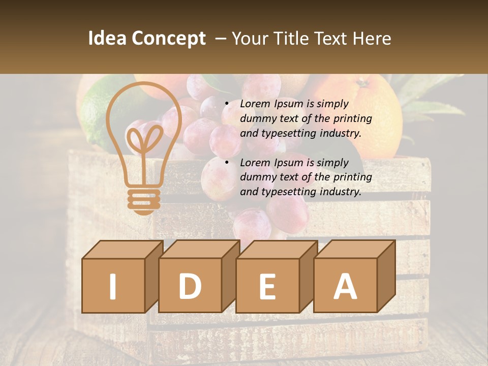 A Wooden Crate Filled With Fruit On Top Of A Wooden Table PowerPoint Template