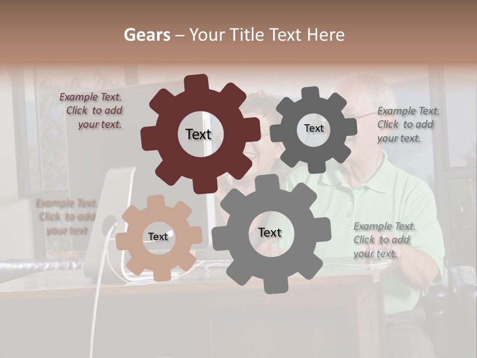 A Man And A Woman Sitting In Front Of A Computer PowerPoint Template