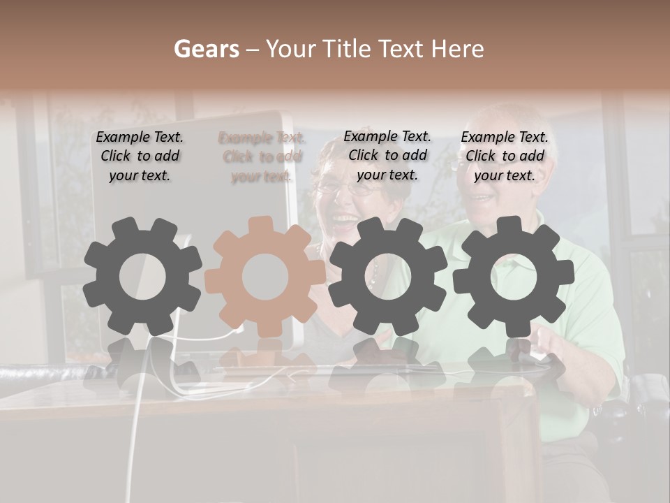 A Man And A Woman Sitting In Front Of A Computer PowerPoint Template