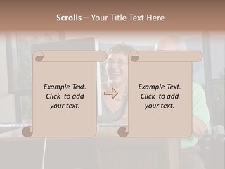 A Man And A Woman Sitting In Front Of A Computer PowerPoint Template