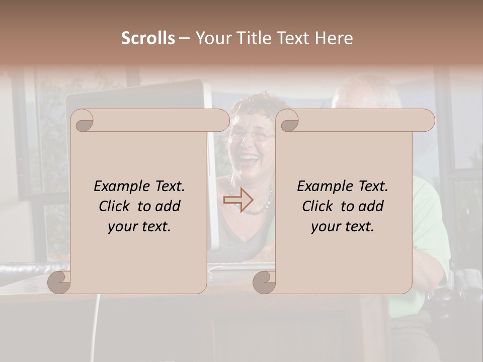 A Man And A Woman Sitting In Front Of A Computer PowerPoint Template