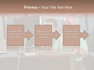 A Man And A Woman Sitting In Front Of A Computer PowerPoint Template
