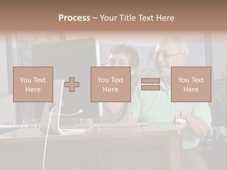 A Man And A Woman Sitting In Front Of A Computer PowerPoint Template