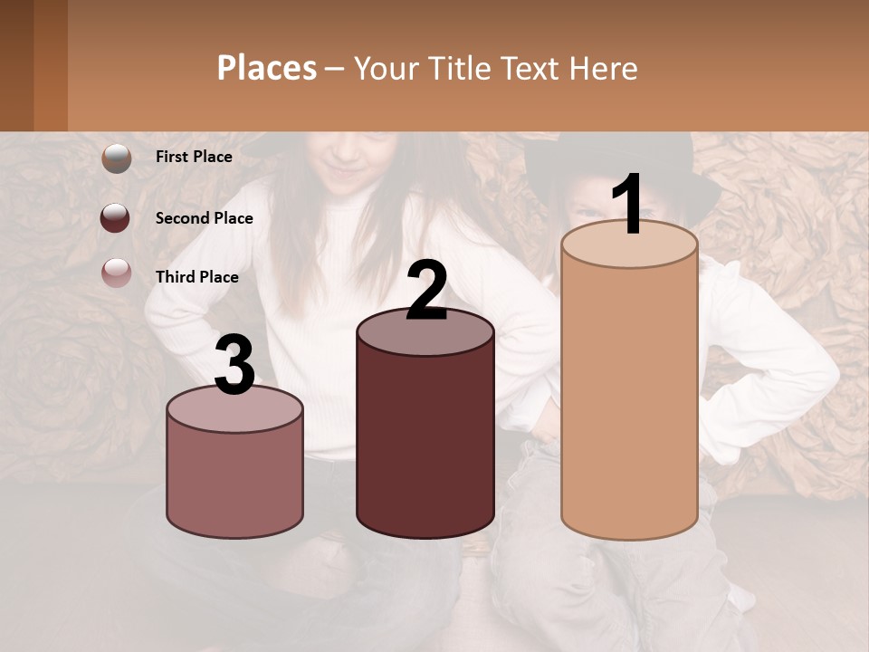 Two Young Girls Sitting On A Couch With Hats On Their Heads PowerPoint Template