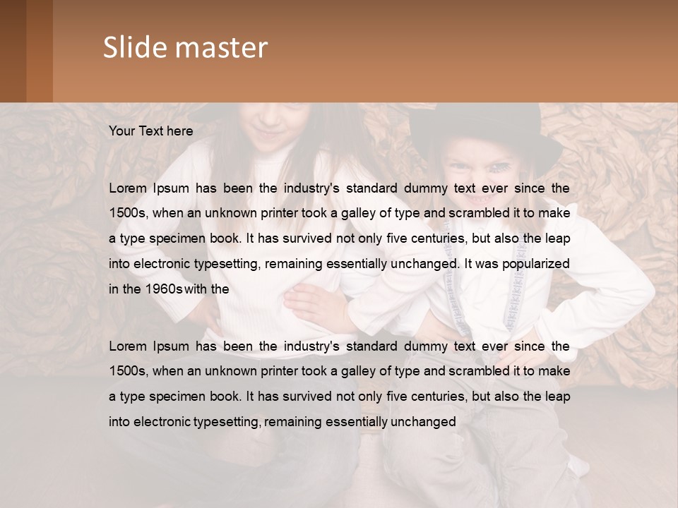 Two Young Girls Sitting On A Couch With Hats On Their Heads PowerPoint Template