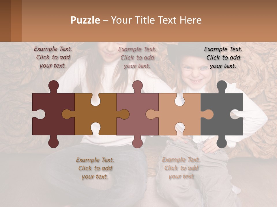 Two Young Girls Sitting On A Couch With Hats On Their Heads PowerPoint Template