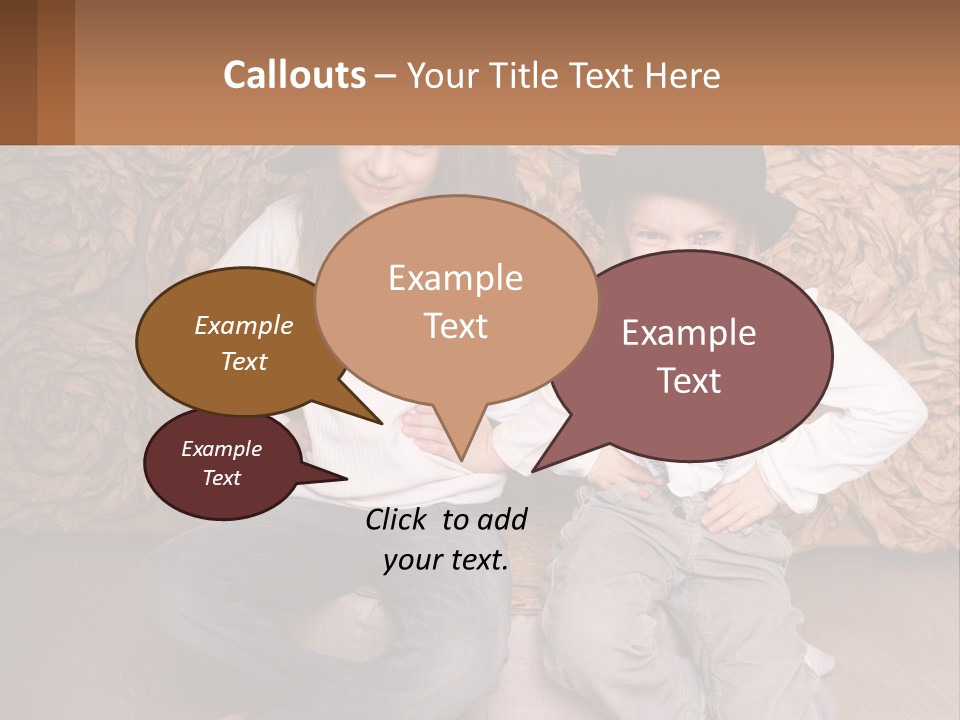 Two Young Girls Sitting On A Couch With Hats On Their Heads PowerPoint Template