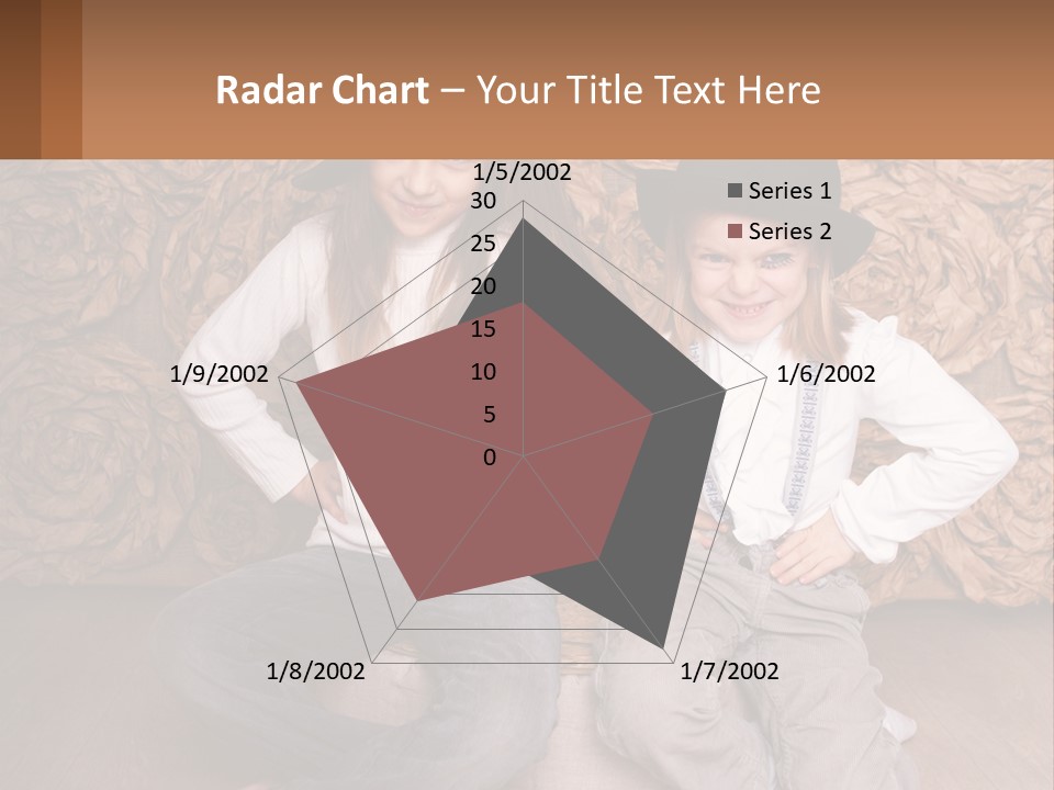 Two Young Girls Sitting On A Couch With Hats On Their Heads PowerPoint Template