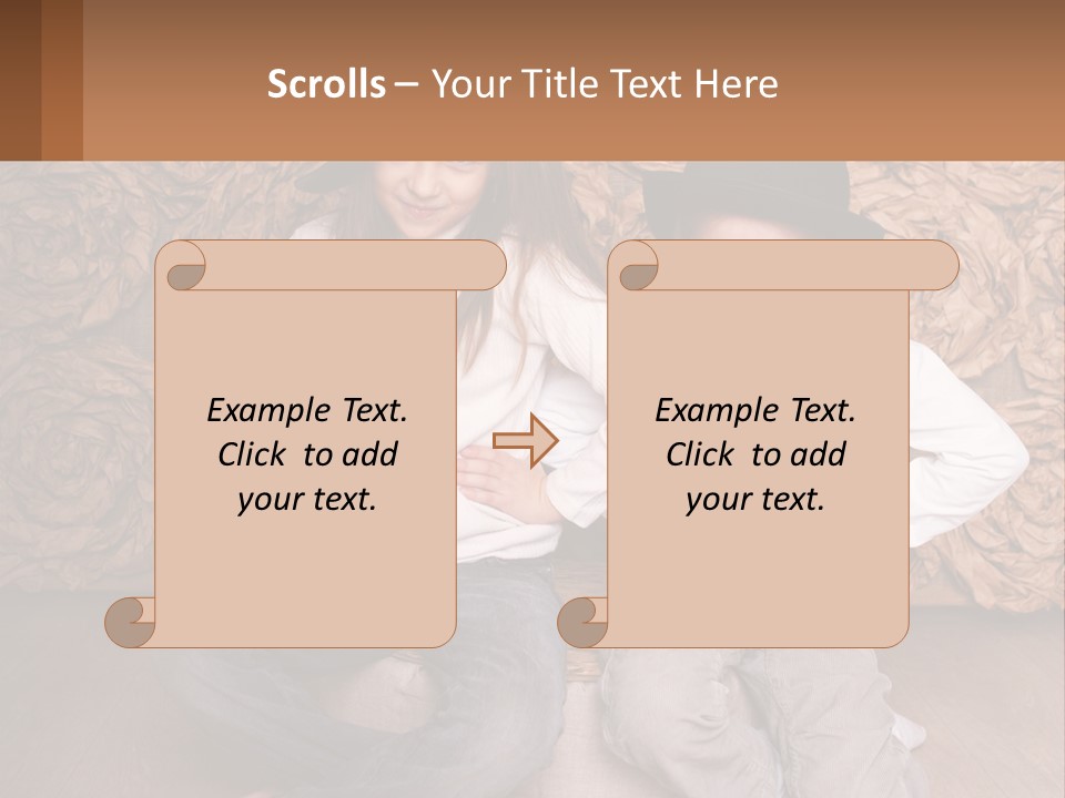 Two Young Girls Sitting On A Couch With Hats On Their Heads PowerPoint Template