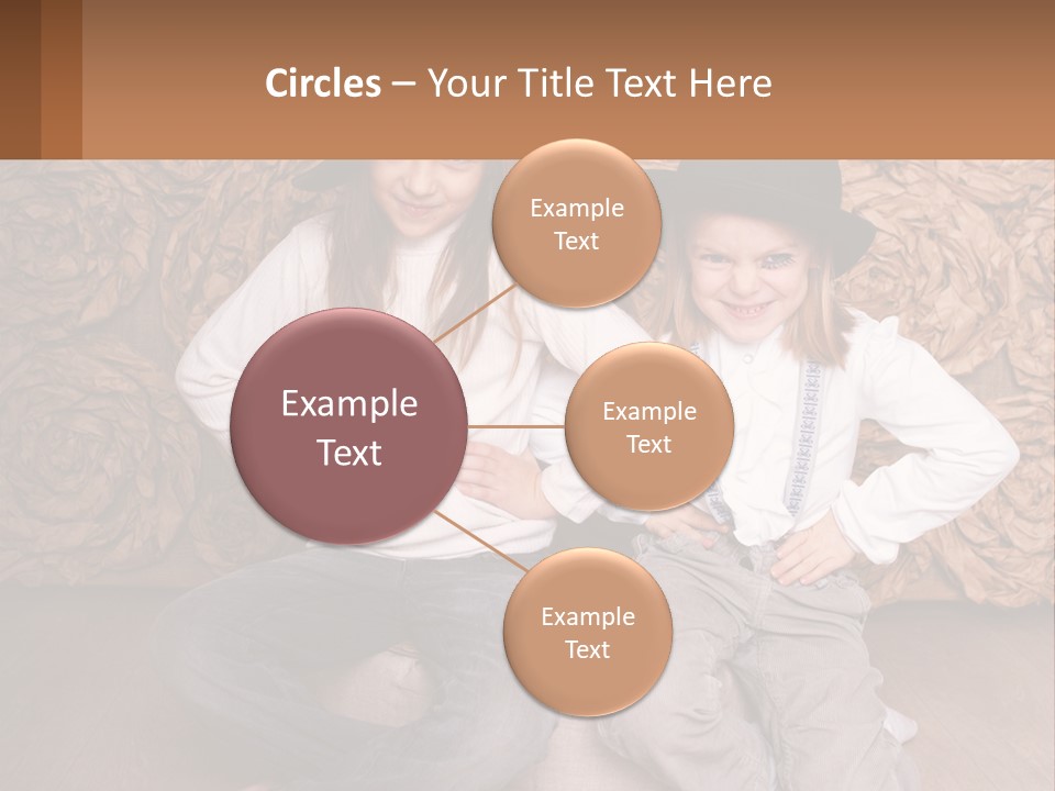 Two Young Girls Sitting On A Couch With Hats On Their Heads PowerPoint Template