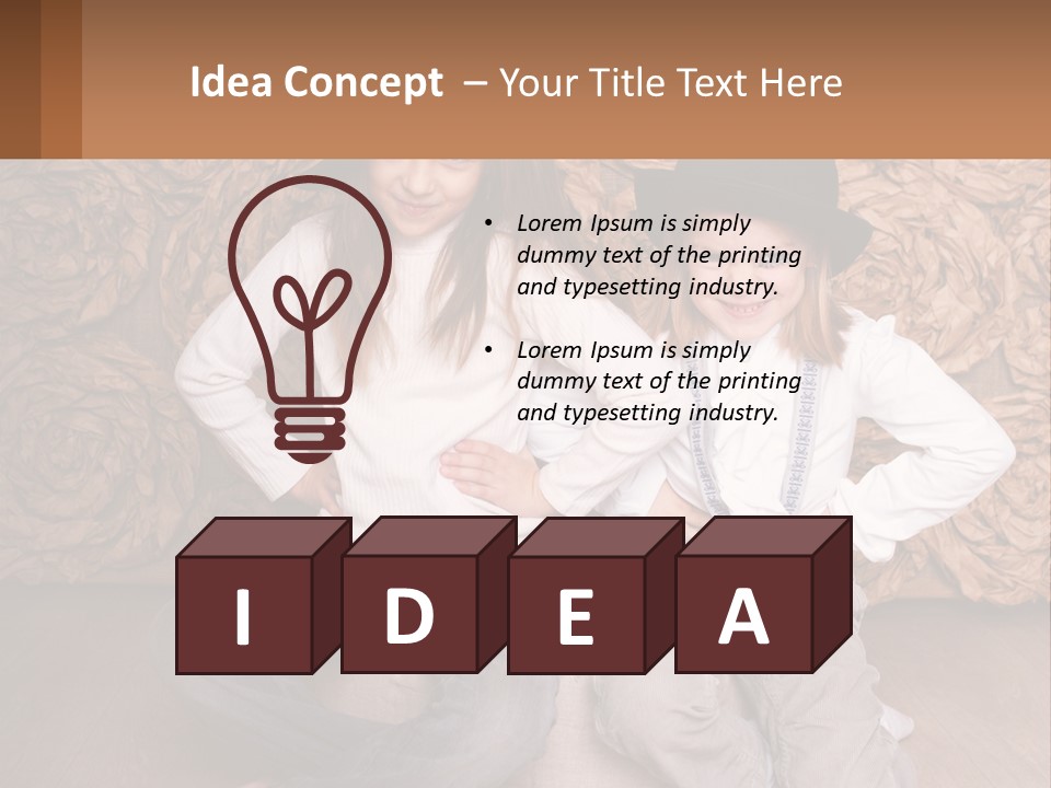 Two Young Girls Sitting On A Couch With Hats On Their Heads PowerPoint Template