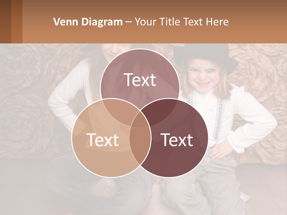 Two Young Girls Sitting On A Couch With Hats On Their Heads PowerPoint Template