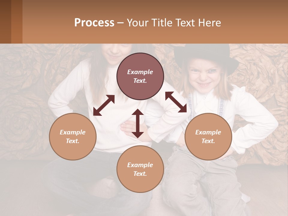 Two Young Girls Sitting On A Couch With Hats On Their Heads PowerPoint Template