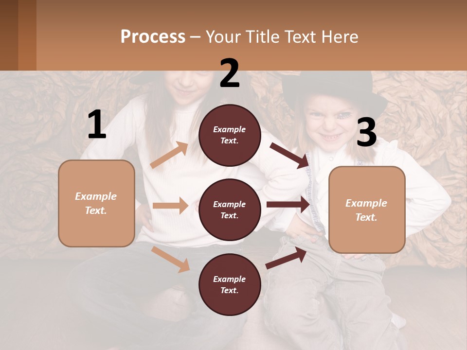 Two Young Girls Sitting On A Couch With Hats On Their Heads PowerPoint Template