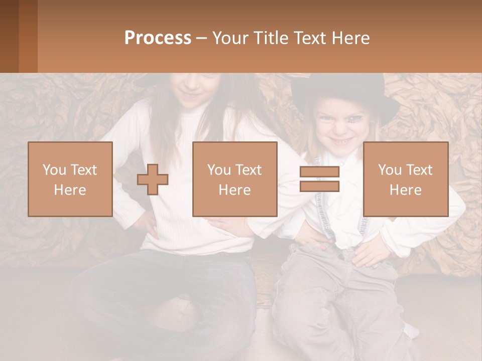 Two Young Girls Sitting On A Couch With Hats On Their Heads PowerPoint Template