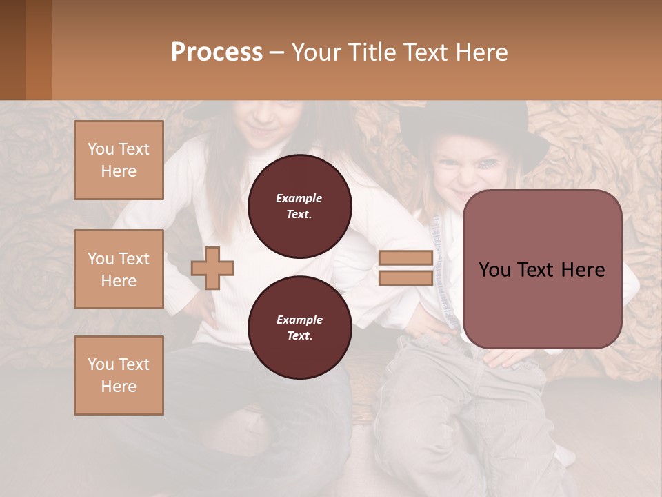 Two Young Girls Sitting On A Couch With Hats On Their Heads PowerPoint Template
