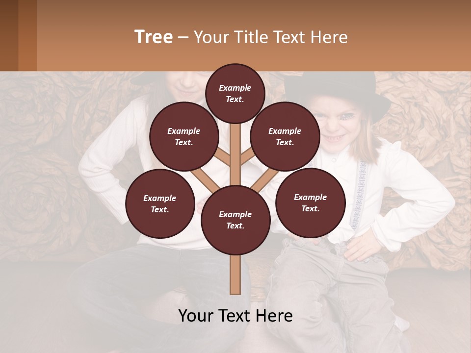 Two Young Girls Sitting On A Couch With Hats On Their Heads PowerPoint Template