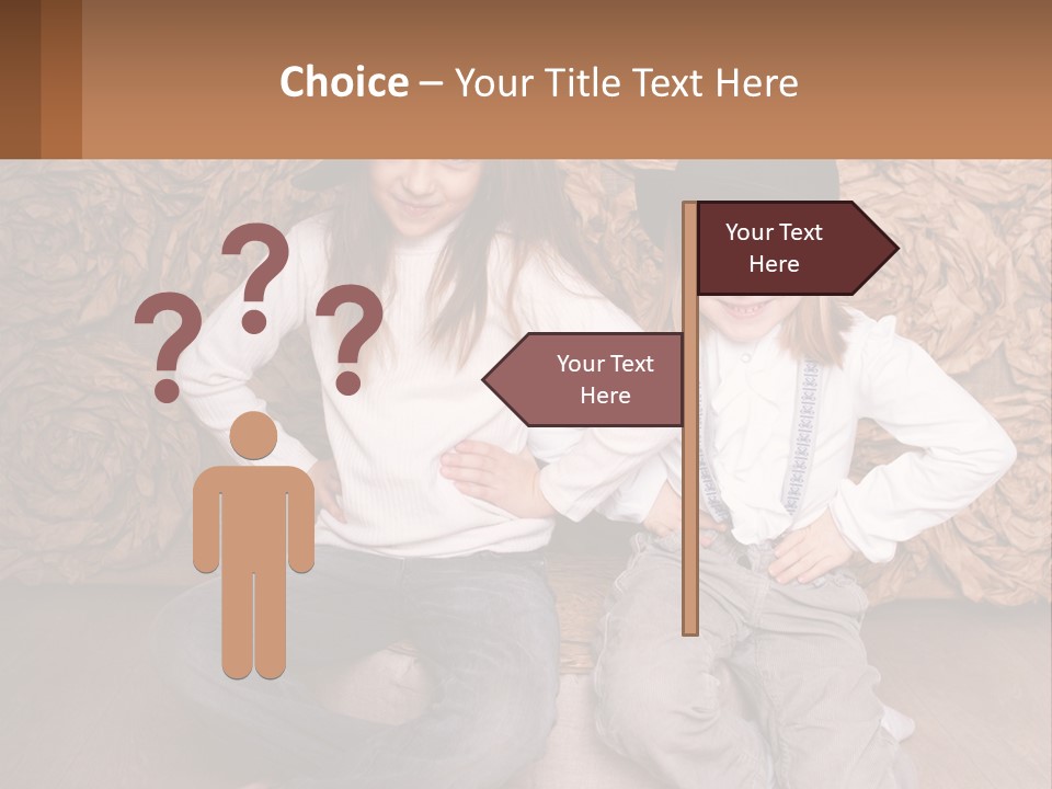 Two Young Girls Sitting On A Couch With Hats On Their Heads PowerPoint Template