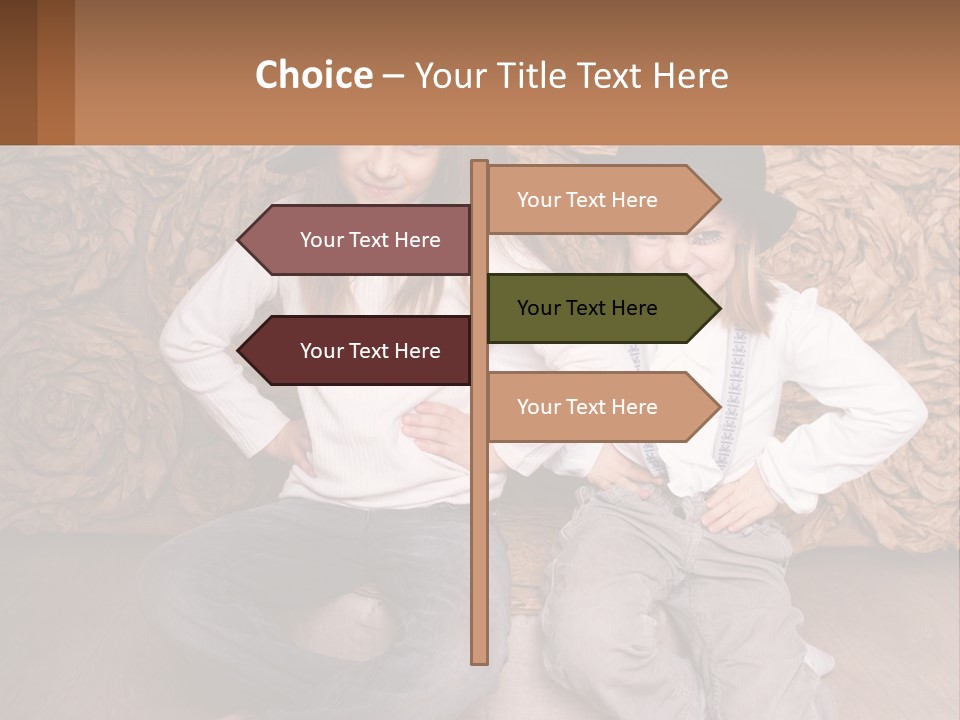 Two Young Girls Sitting On A Couch With Hats On Their Heads PowerPoint Template