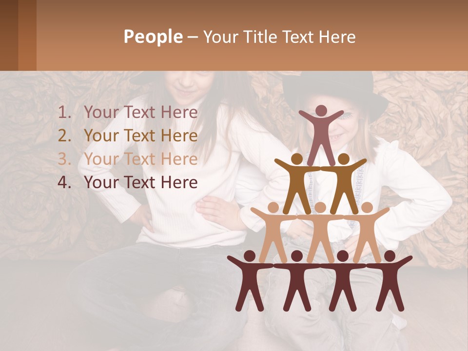 Two Young Girls Sitting On A Couch With Hats On Their Heads PowerPoint Template