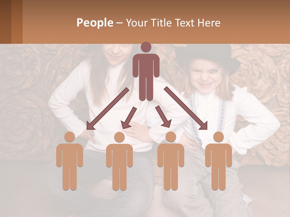 Two Young Girls Sitting On A Couch With Hats On Their Heads PowerPoint Template