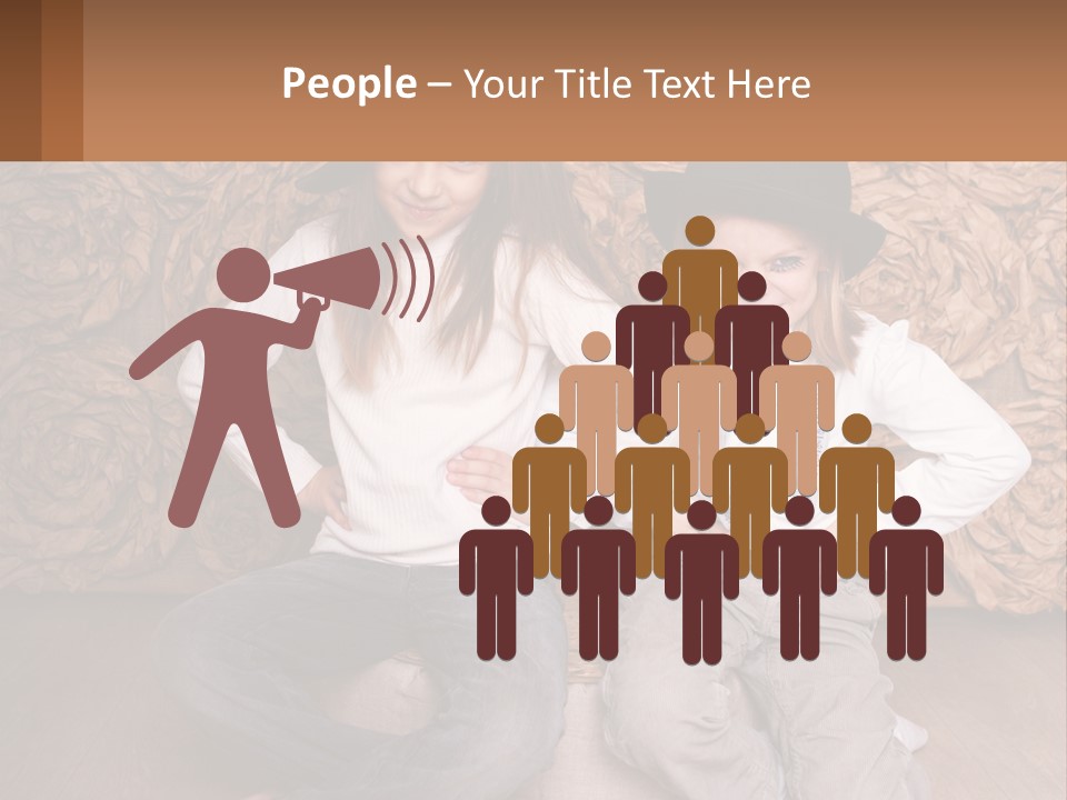 Two Young Girls Sitting On A Couch With Hats On Their Heads PowerPoint Template