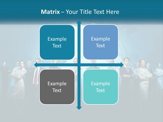 A Group Of Business People Standing In Front Of A Globe PowerPoint Template