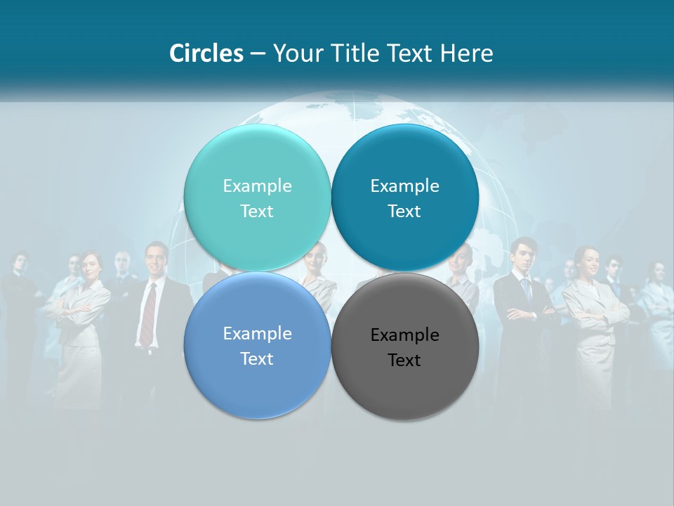 A Group Of Business People Standing In Front Of A Globe PowerPoint Template