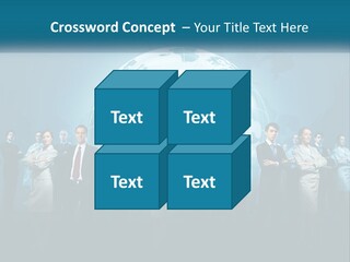 A Group Of Business People Standing In Front Of A Globe PowerPoint Template