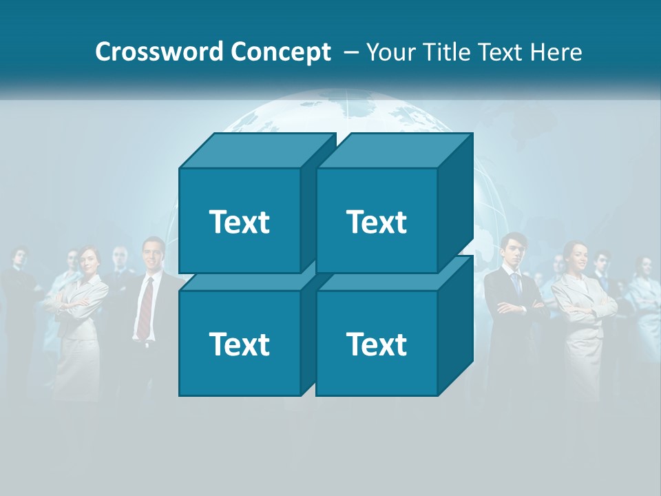 A Group Of Business People Standing In Front Of A Globe PowerPoint Template