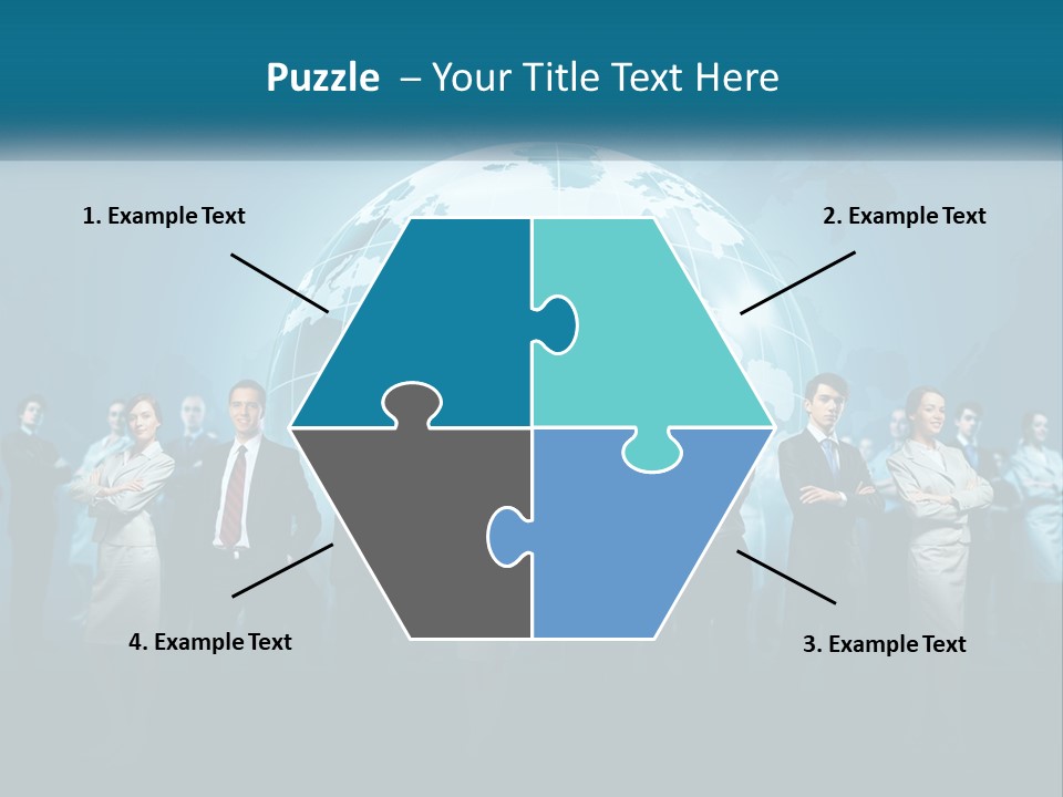 A Group Of Business People Standing In Front Of A Globe PowerPoint Template